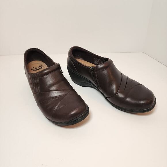 Clarks Wedge Slip On Mules Brown Women's SZ 7.5 - Picture 2 of 10